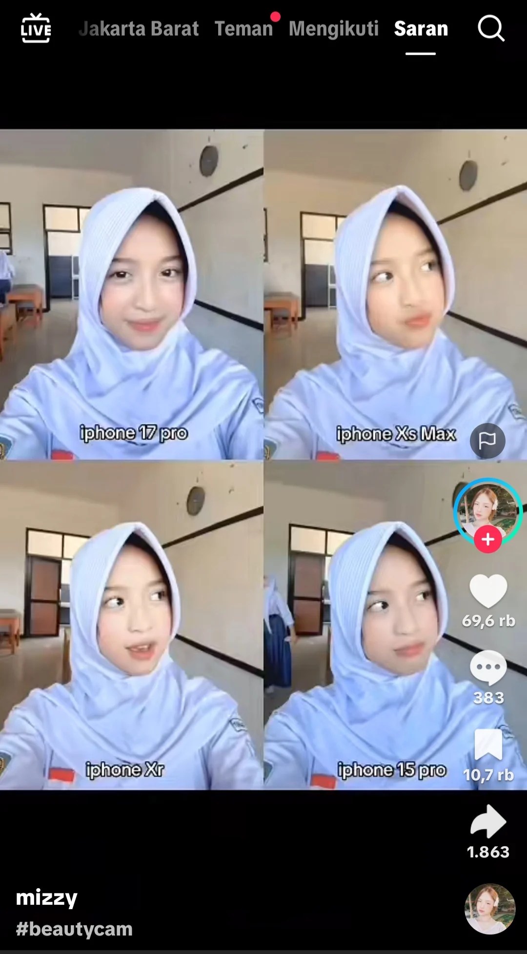 Video TikTok campaign BeautyCam: perbandingan hasil kamera di beberapa tipe iPhone, 69,6 ribu likes